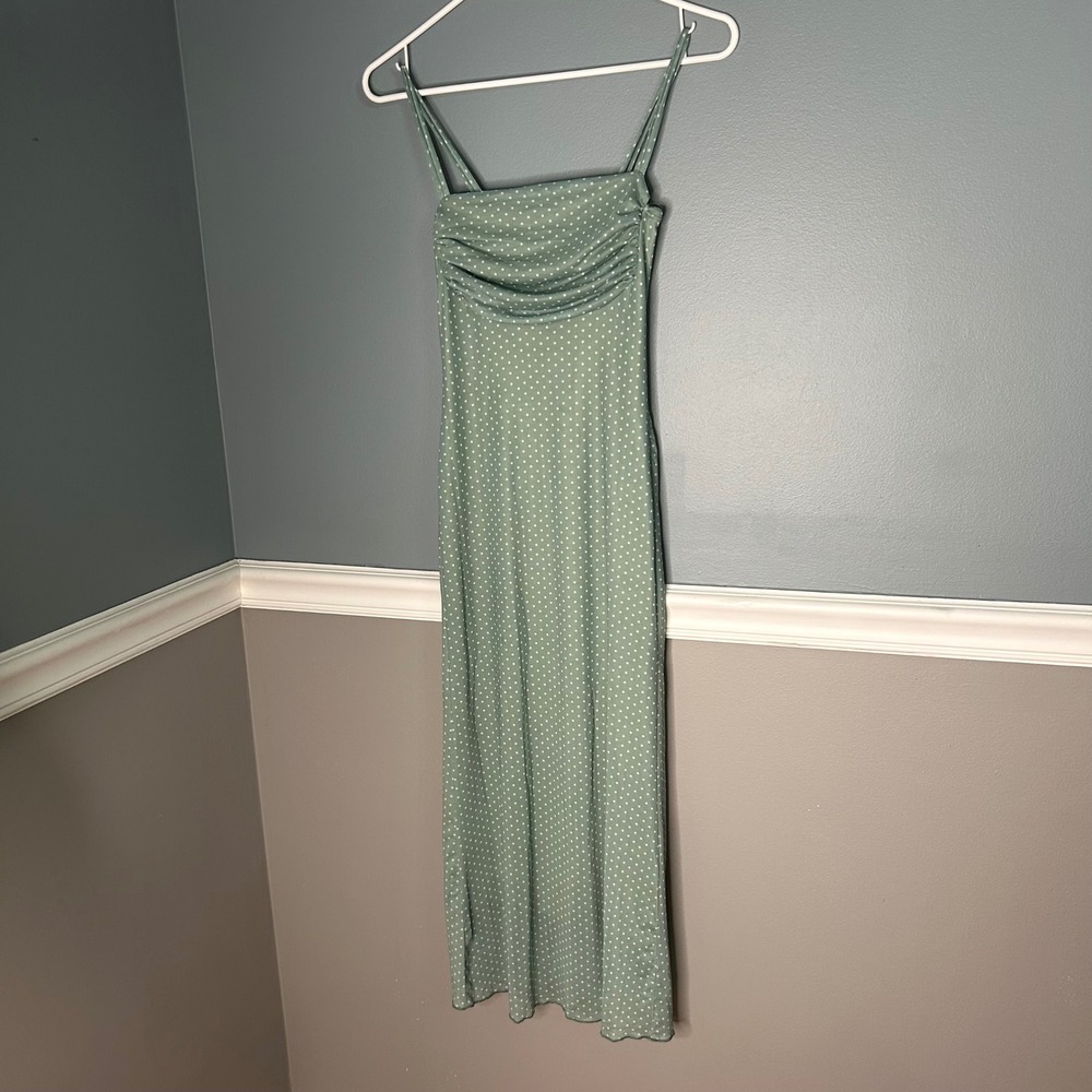 See You Monday Sage Green Polka‎ Dot Midi Dress XS 90s fairy